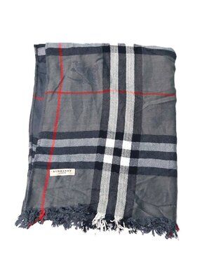 Pre-Owned Vintage Burberry Gray Black White Red Shawl Wrap Scarf Scarves
